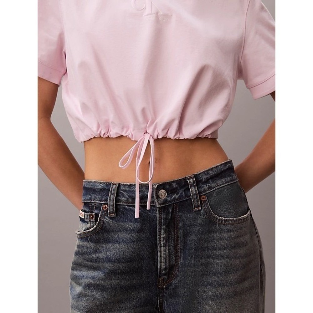 Meraki  Short Sleeve Cropped Top Womens L Pastel Pink Drawstring Hem Lounge Y2K